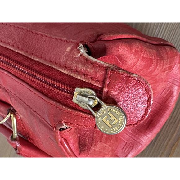 Vintage Fendi Handbag Womens Red Leather FF Logo Boston Satchel Made Italy 80s - Picture 10 of 16